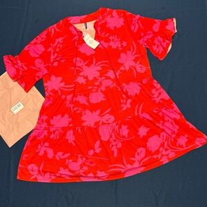 QINCAO V-Neck Short Sleeve Babydoll Dress